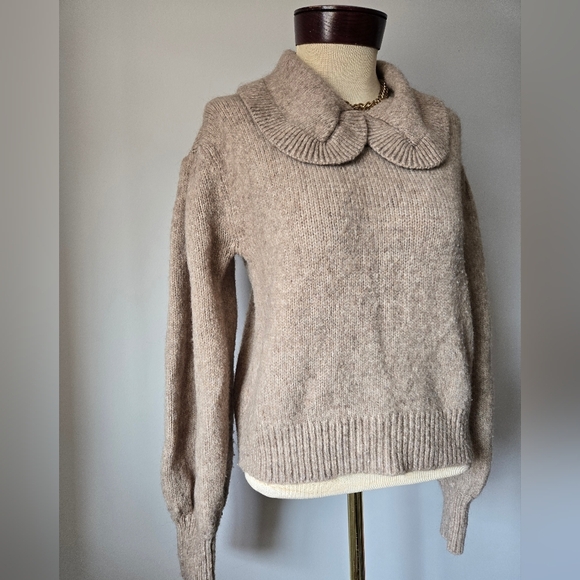 ASTR- The Label Dashwood Collar Puffed Sleeve Wool Sweater In Taupe. Size Medium - Picture 3 of 12